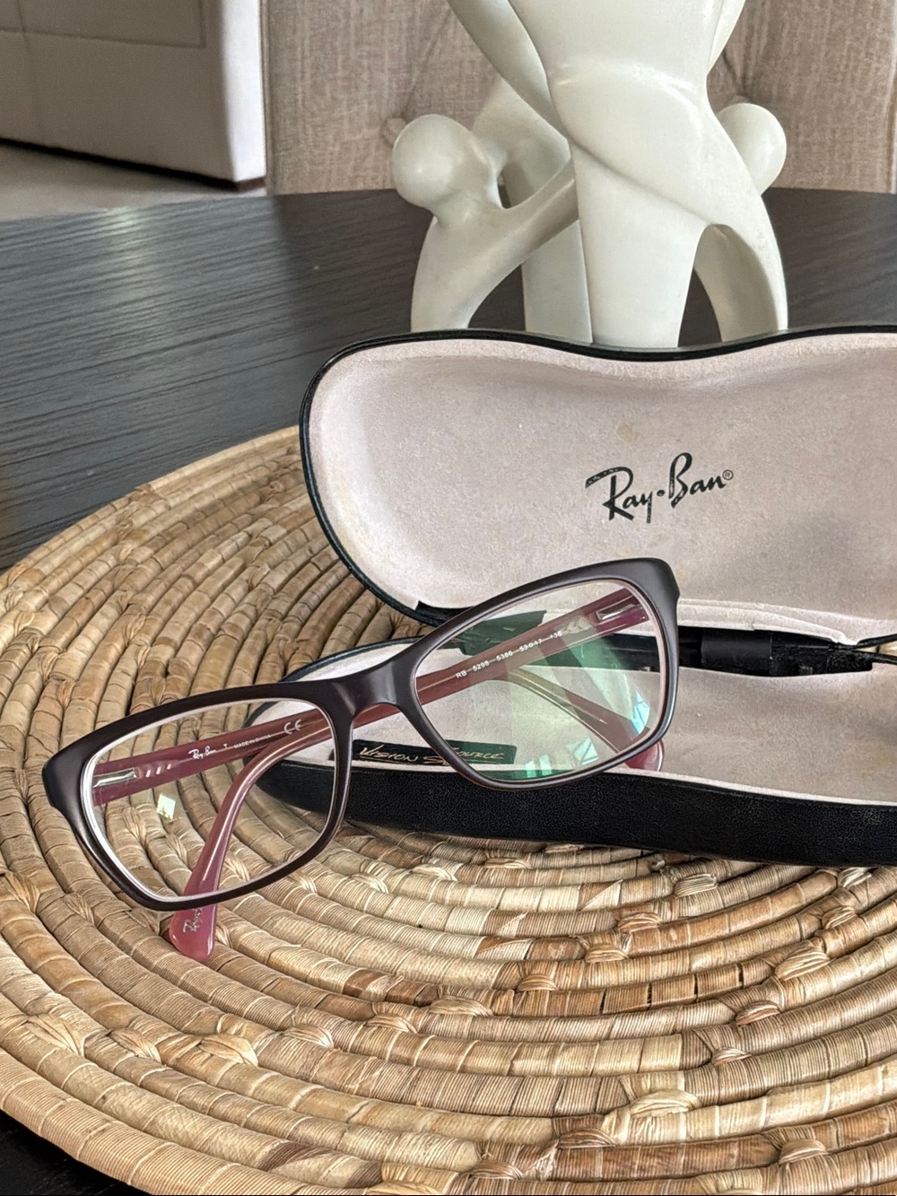 Ray-Ban Women’s Burgundy Mauve Rectangular Cat Eye Eyeglass frame with case